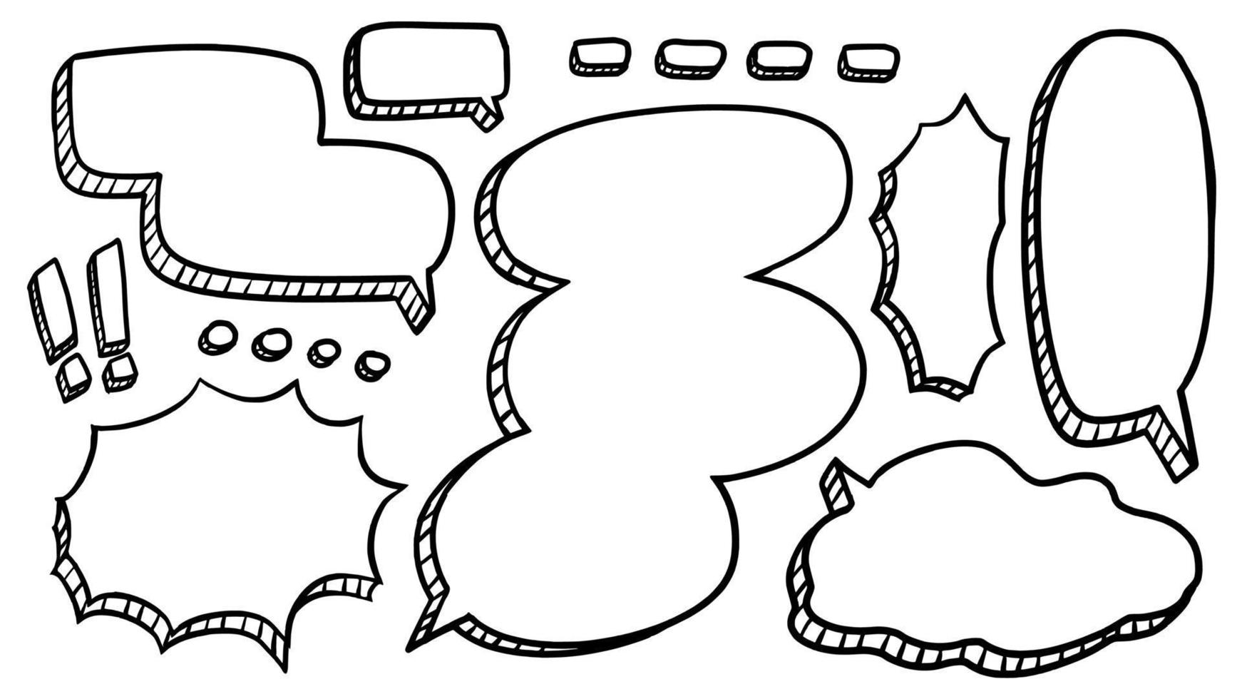 conjunto de ícones de vetor de quadrinhos de bolha de discurso retrô 3d simples doodle coleção desenhada à mão