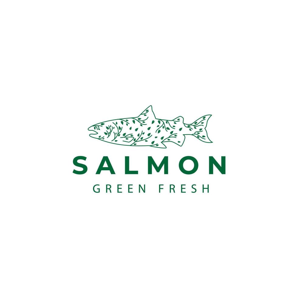 logotipo de salmão vetor logotipo de peixe conceito de logotipo de peixe fresco com design de ilustração de símbolo de ícone de folhas