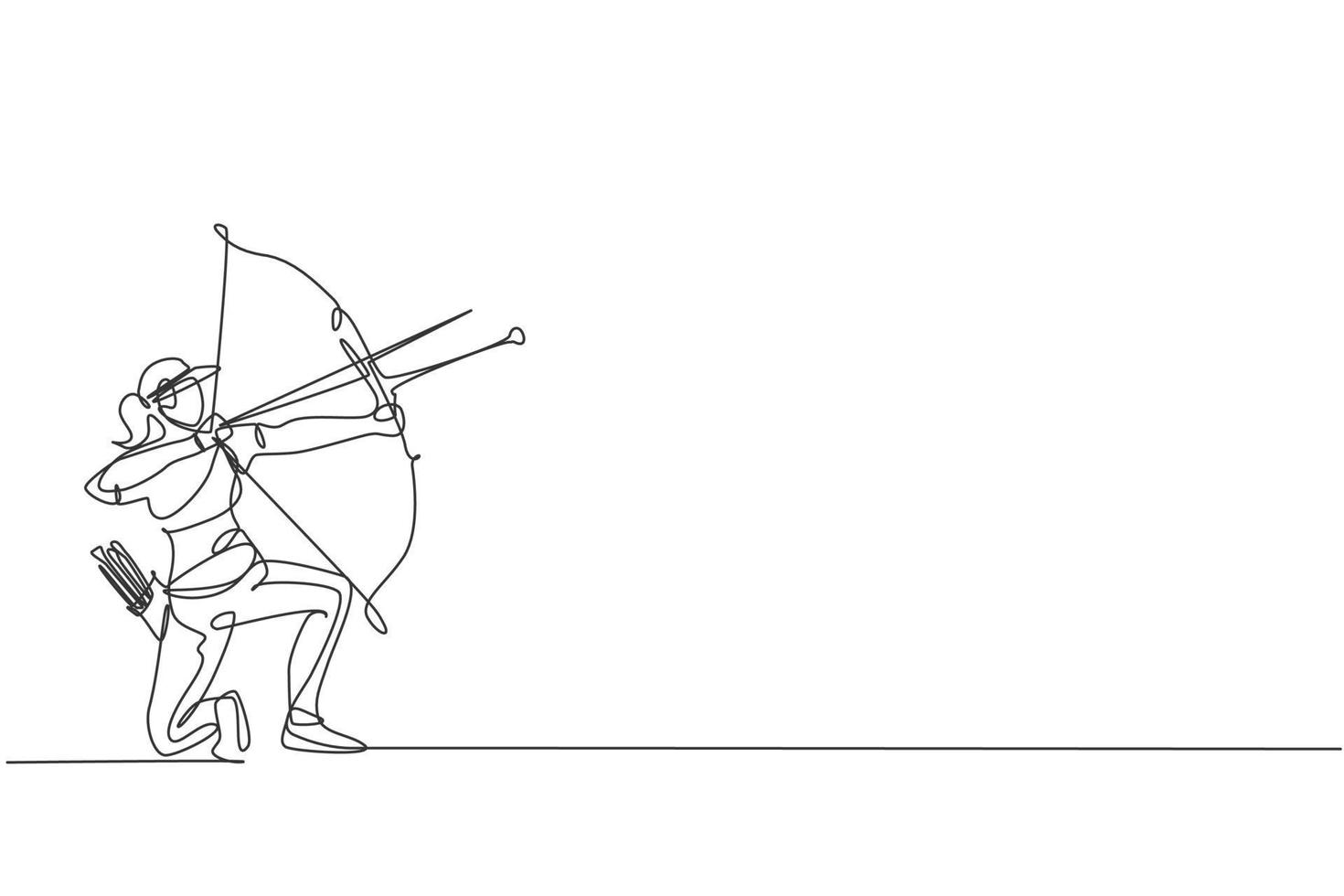 único desenho de linha contínua de foco de jovem arqueiro profissional visando o alvo de tiro com arco. exercício de esporte de tiro com arco com o conceito de arco. gráfico de ilustração vetorial de design de desenho de uma linha na moda vetor