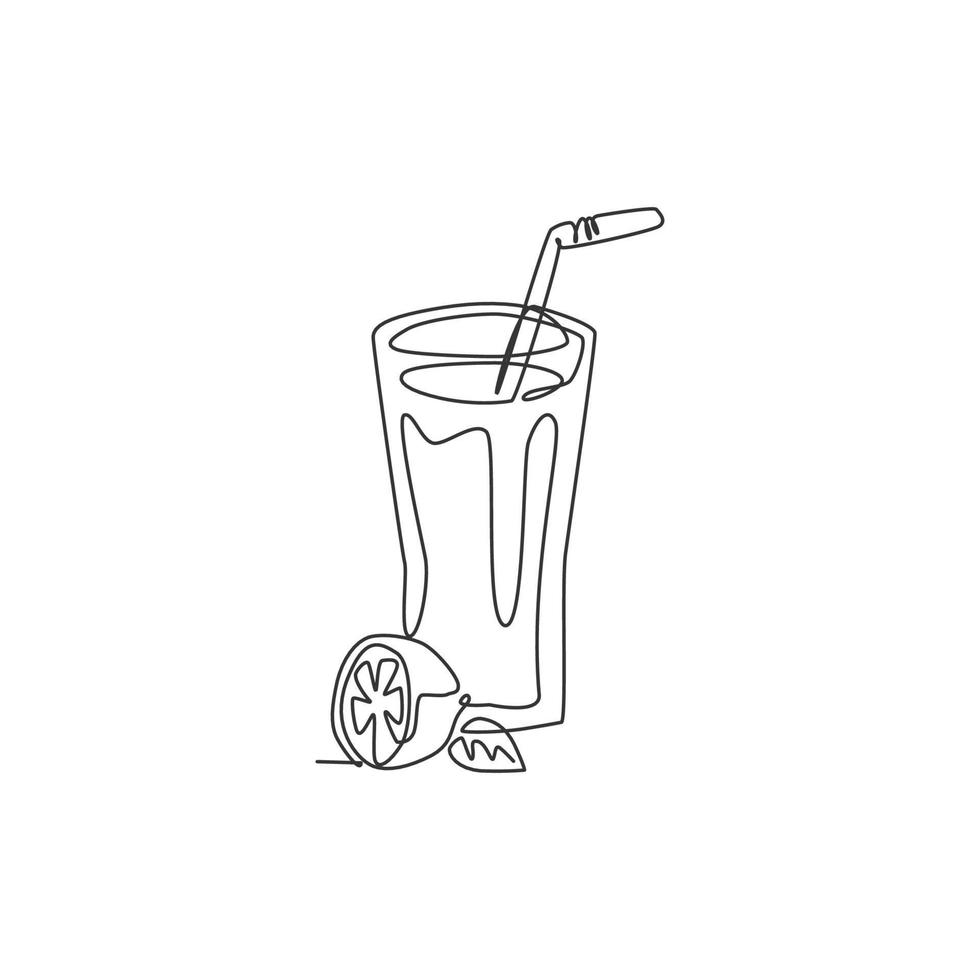 um desenho de linha contínua de gelo de limonada de bebidas deliciosas frescas para o menu do restaurante. conceito de arte de modelo de bebida de loja de café. ilustração em vetor gráfico de desenho de linha única moderna