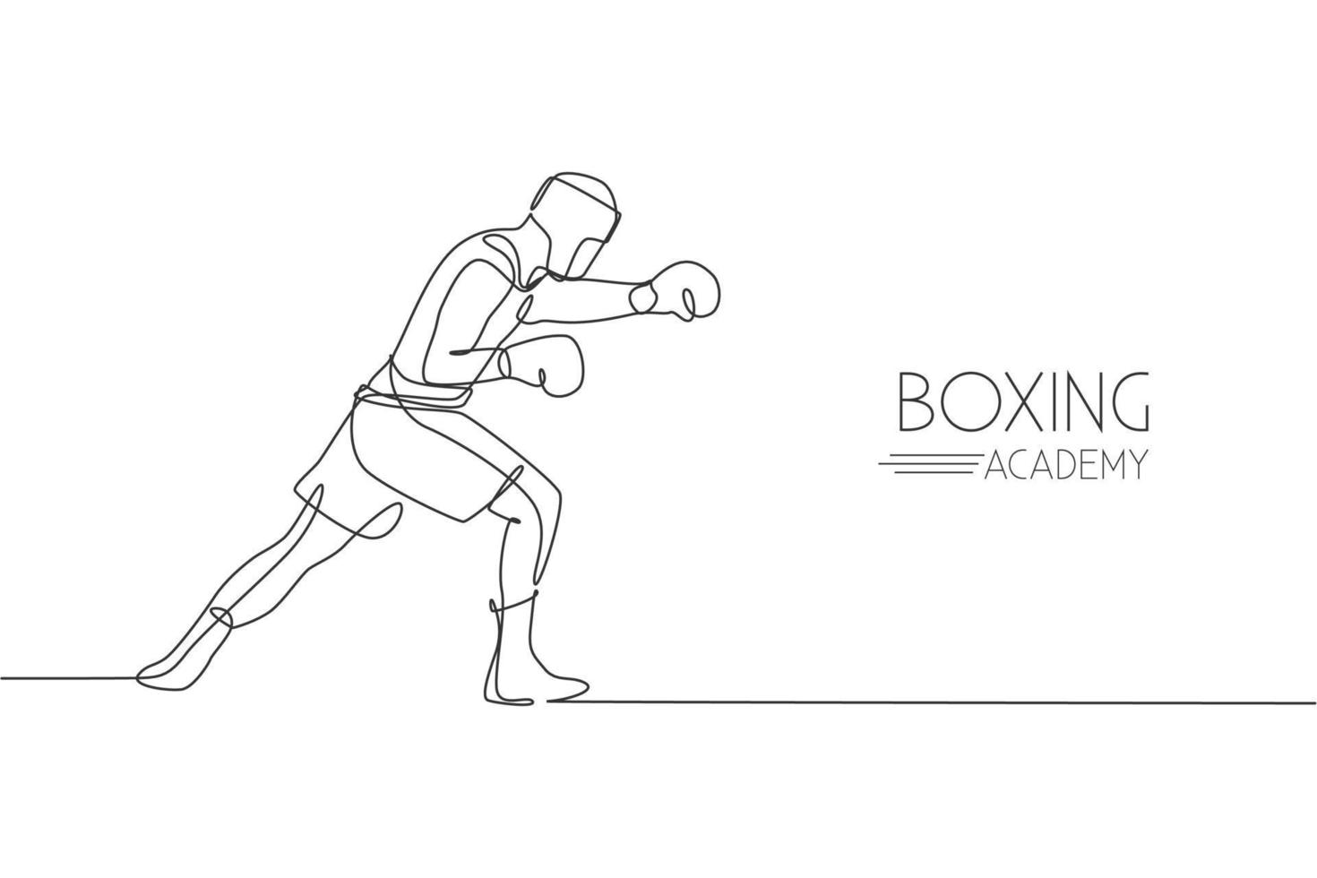 único desenho de linha contínua do jovem boxeador ágil atualiza sua habilidade de ataque de luta. conceito de esporte combativo justo. ilustração vetorial de design de desenho de uma linha na moda para mídia de promoção de jogos de boxe vetor