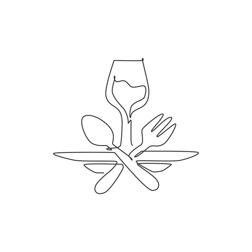 um desenho de linha contínua de bebida fresca em vidro para o emblema do logotipo do restaurante. conceito de arte de modelo de logotipo de loja de café de fast food. ilustração gráfica de vetor de desenho de linha única moderna