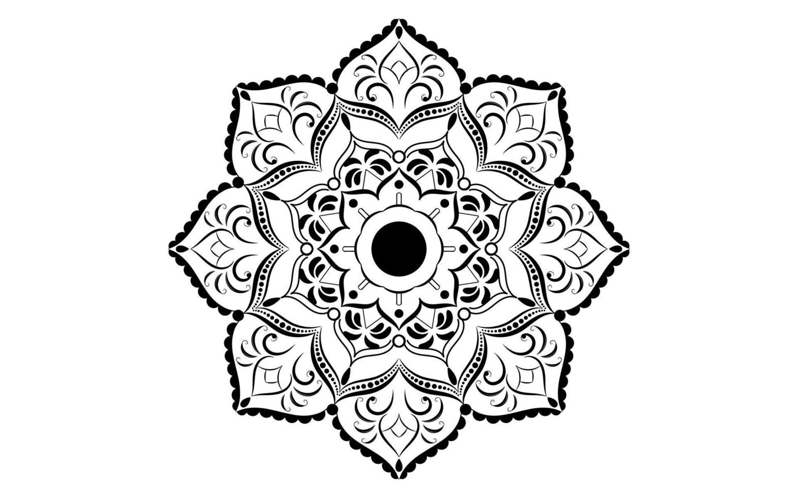 flor de padrão circular de mandala com preto e branco, padrões florais de mandala vetorial com fundo branco vetor