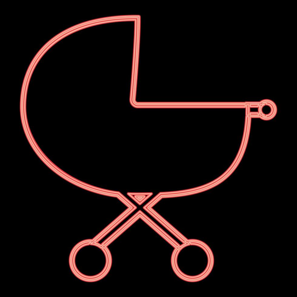 imagem de estilo plano de ilustração vetorial de cor vermelha de carrinho de bebê neon vetor