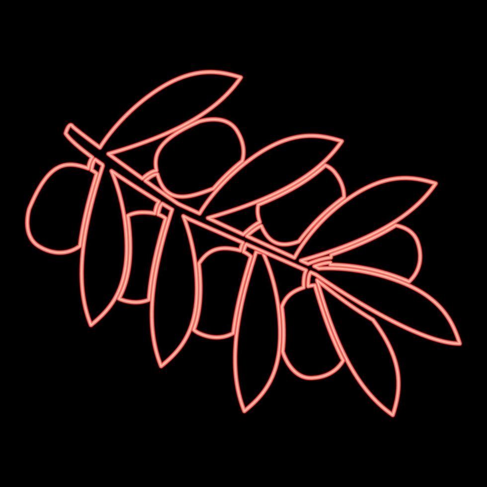 imagem de estilo plano de ilustração vetorial de cor vermelha de ramo de oliveira neon vetor