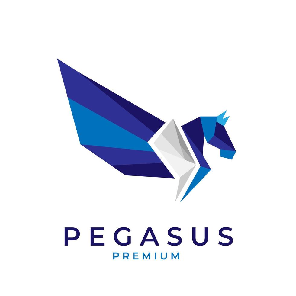 logotipo de ilustração de cavalo de lenda de pegasus azul geométrico vetor