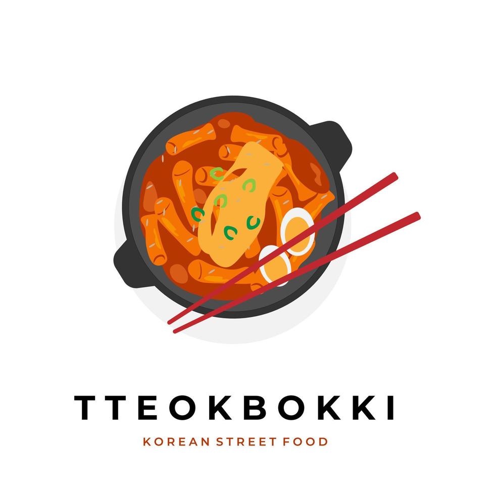 ilustração vetorial de tteokbokki completo com queijo e ovo em uma panela quente vetor