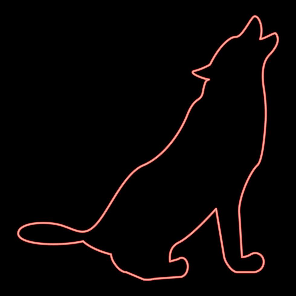 silhueta de neon da imagem de estilo plano de ilustração vetorial de cor vermelha de lobo vetor