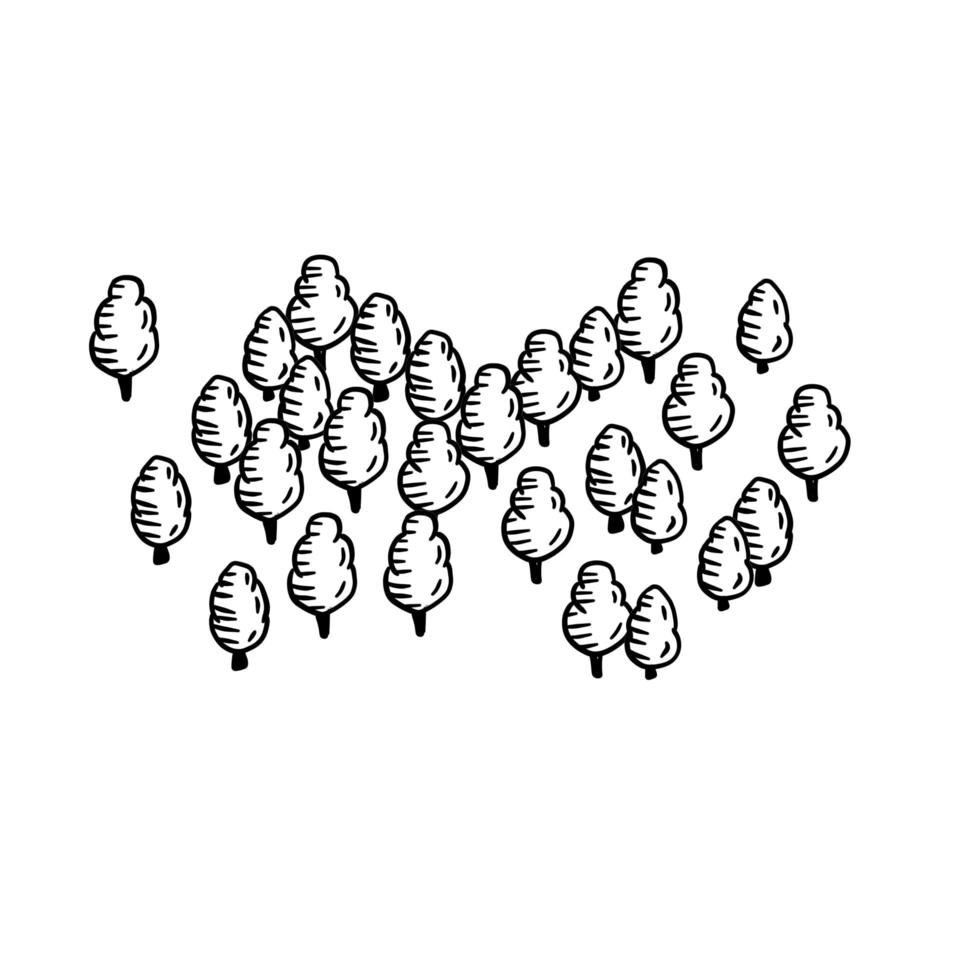 esboce a floresta para o mapa. árvores desenhadas à mão. área do parque. paisagem natural. desenho de esboço de doodle vetor