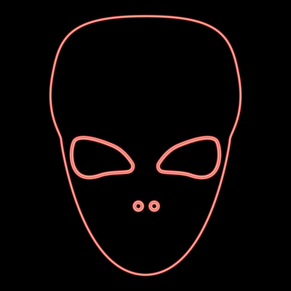 rosto alienígena extraterrestre neon ou cabeça ilustração vetorial de cor vermelha imagem de estilo plano vetor