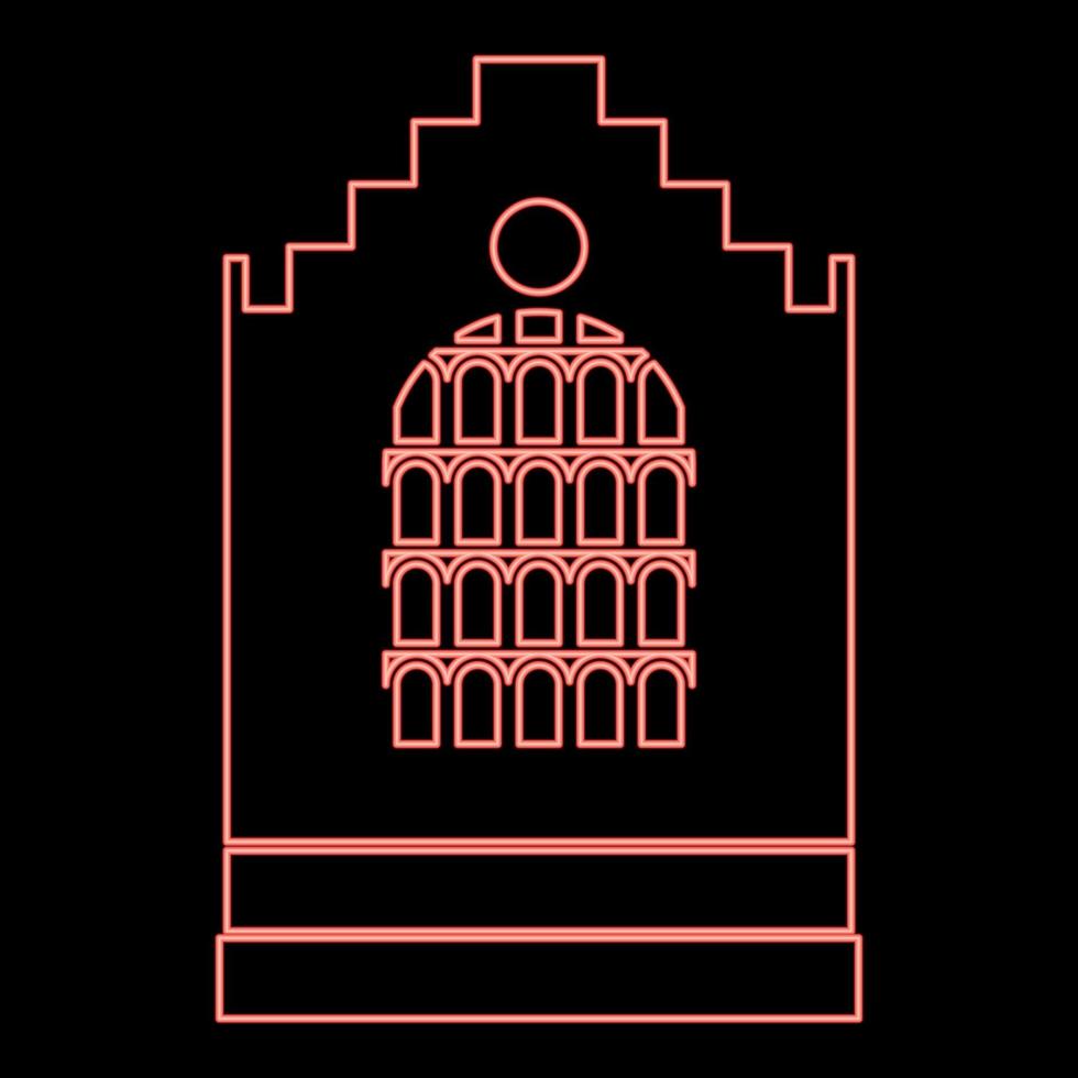 imagem de estilo plano de ilustração vetorial de cor vermelha de prédio de igreja neon vetor