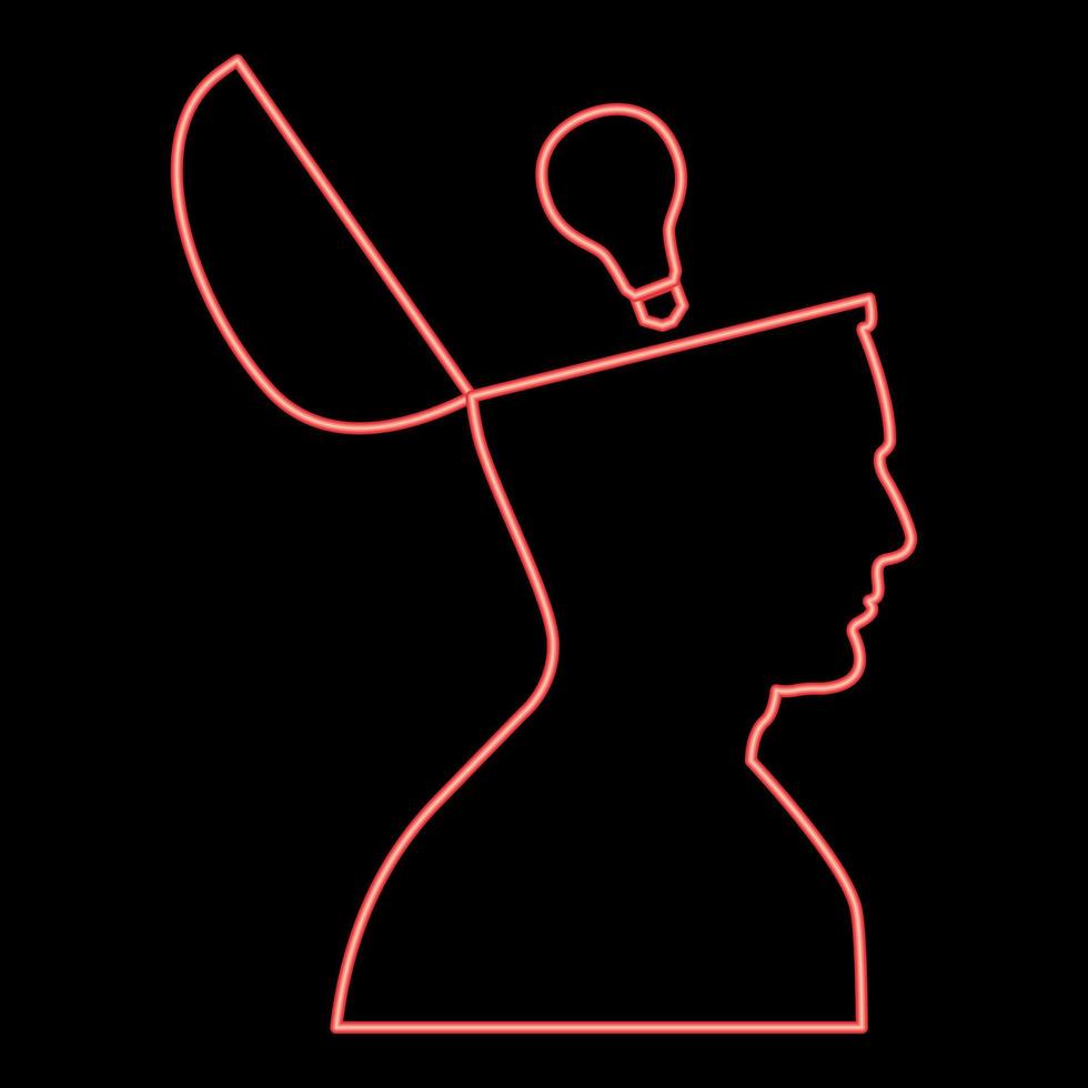 homem neon com ideia de lâmpada, cabeça aberta, cor vermelha, ilustração vetorial, imagem, estilo simples vetor