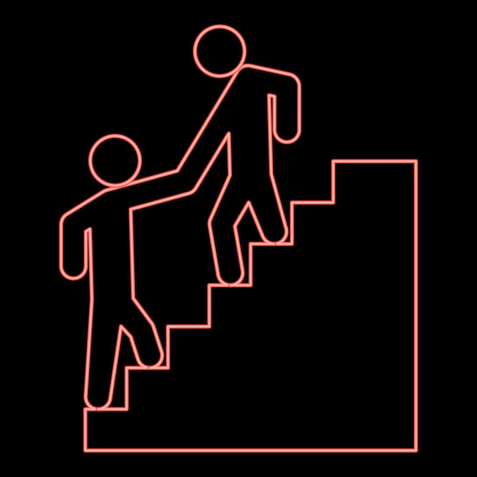 homem neon ajudando a escalar outro homem cor vermelha ilustração vetorial imagem estilo plano vetor