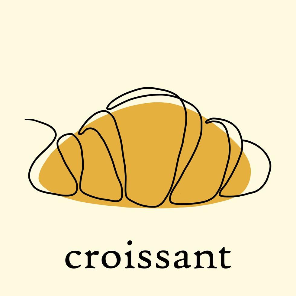 simplicidade croissant pão à mão livre desenho plano de linha contínua. vetor