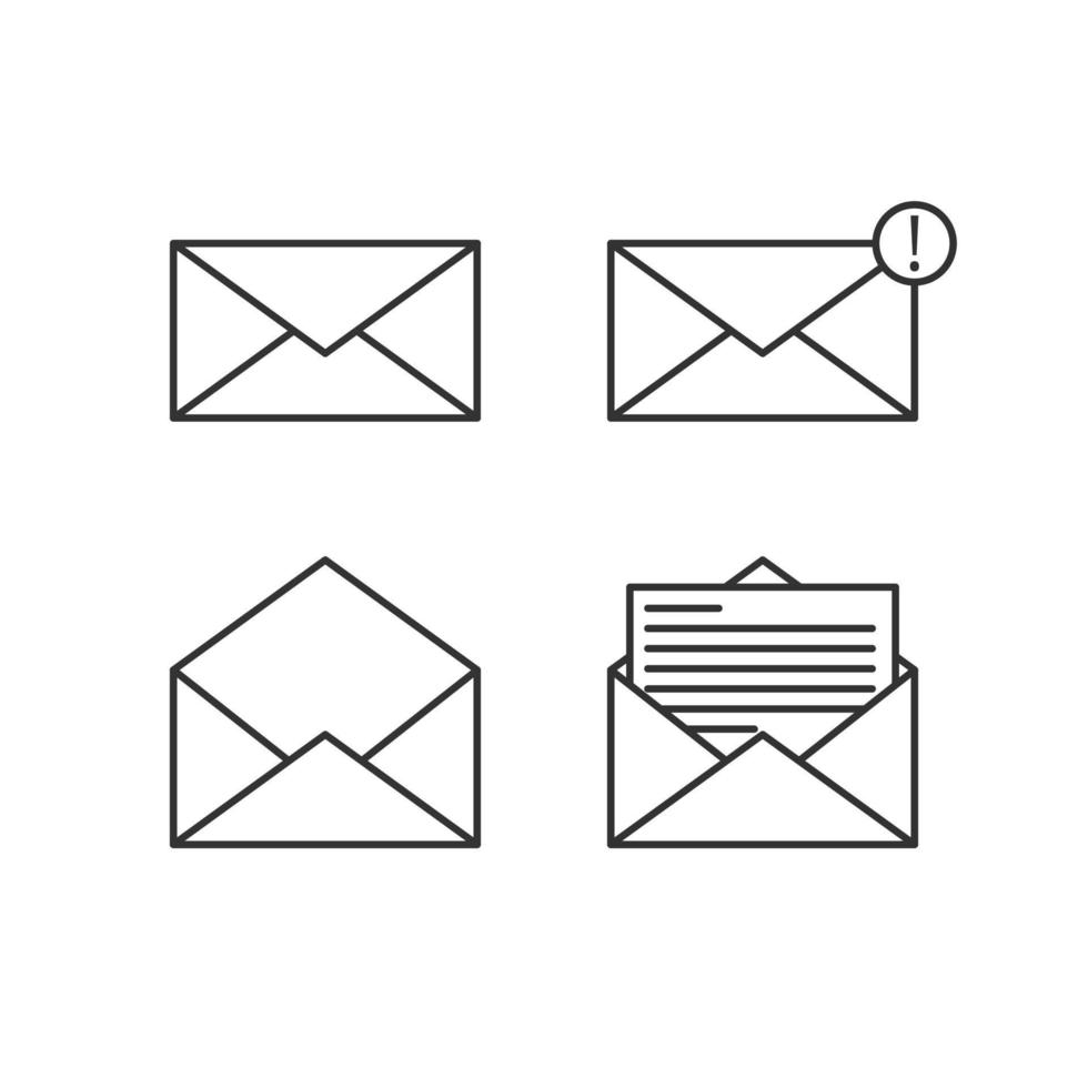 conjunto de ícone de correio em estilo plano moderno isolado no fundo branco com estilo de contorno vetor