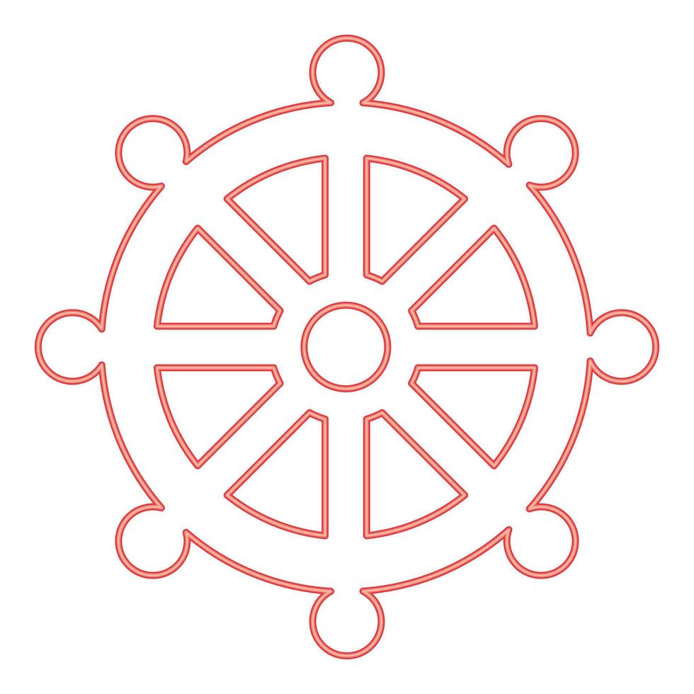 símbolo de néon budismo roda lei sinal religioso cor vermelha ilustração vetorial imagem estilo simples vetor