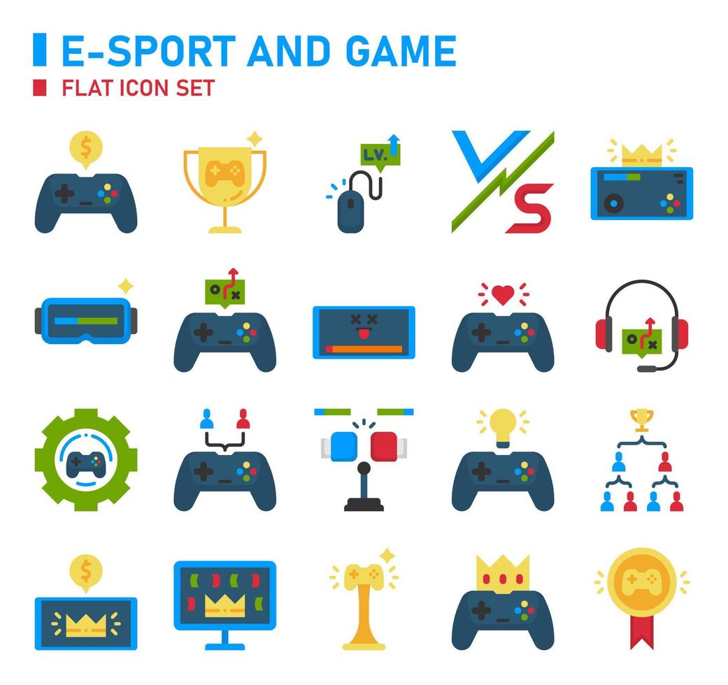 conjunto de ícones plana de e-sport e jogo. conjunto de ícones de e-sport. vetor