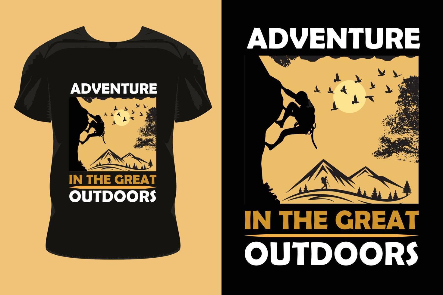 aventura na camiseta vintage ao ar livre. impressão de silhueta de aventura, camping, camiseta de escalada vetor