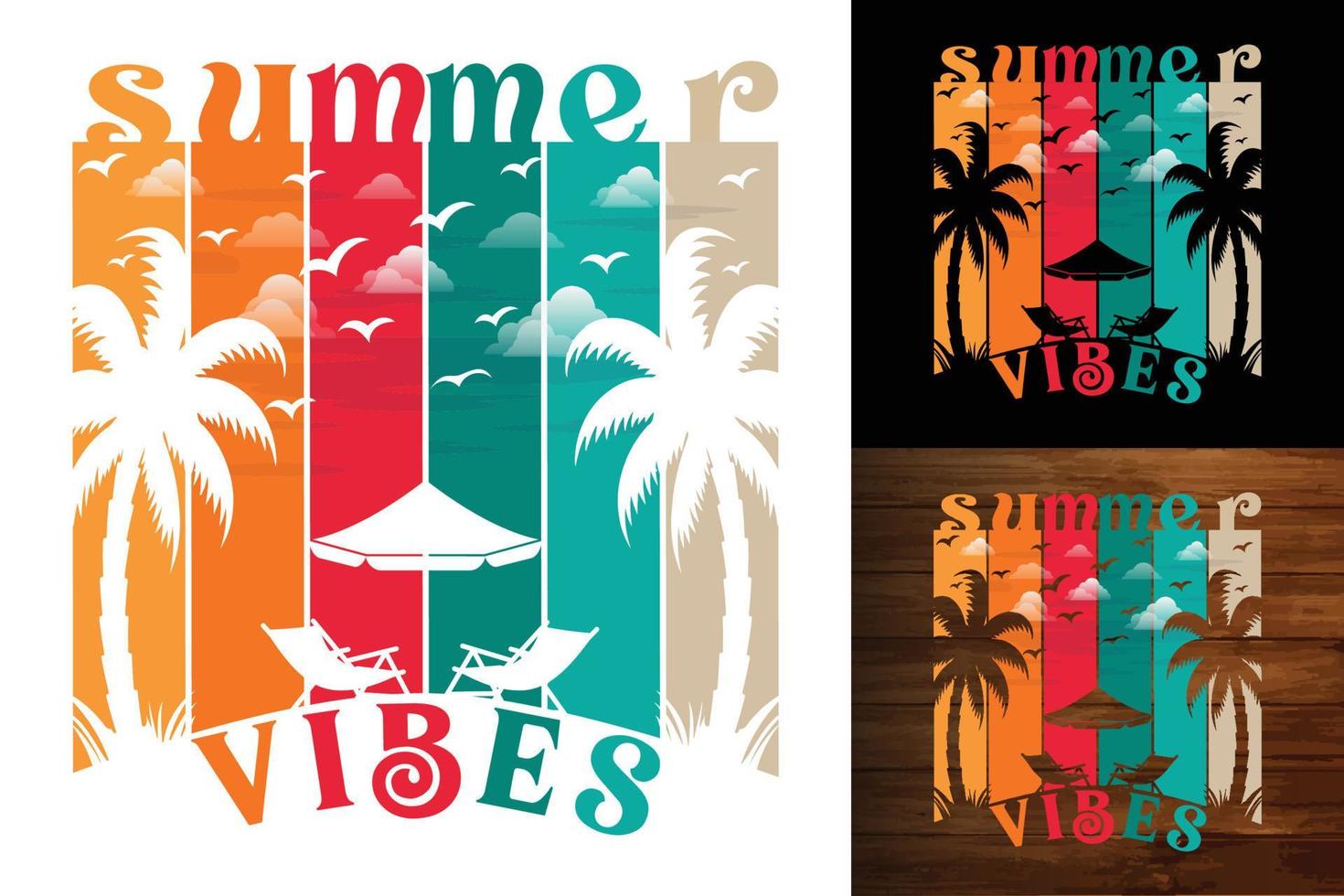 design de camiseta de praia de vibrações de verão vetor