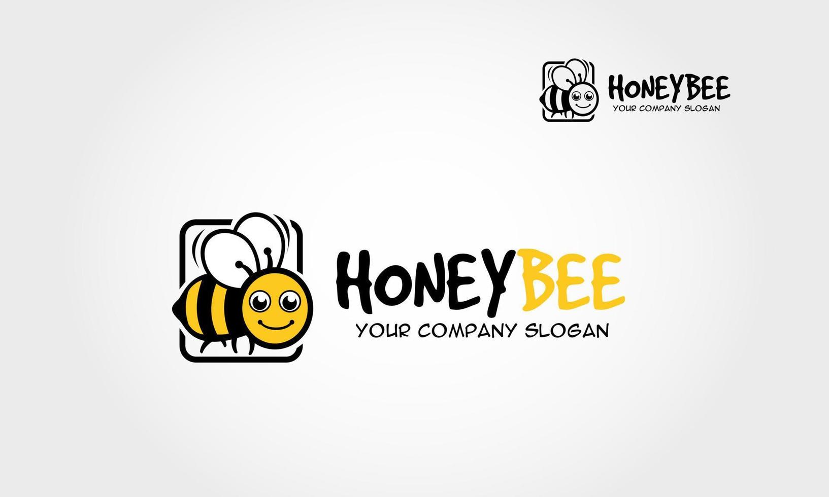 personagem de desenho animado de logotipo de abelha de mel. ícone plana de abelha de vetor. abelha bebê brilhante bonito dos desenhos animados sobre fundo branco elegante. ilustração em vetor logotipo.
