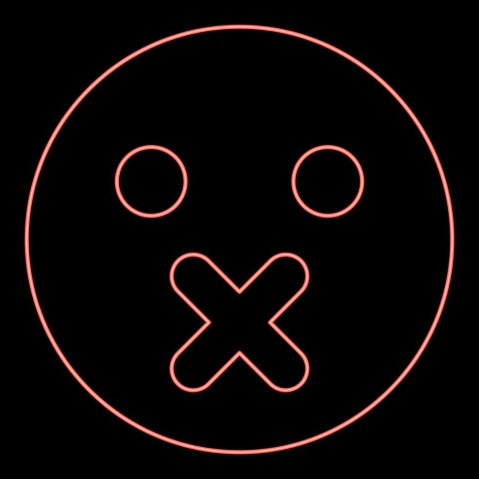 ícone de emoticon de silêncio neon cor preta no círculo ilustração vetorial de cor vermelha imagem de estilo plano vetor
