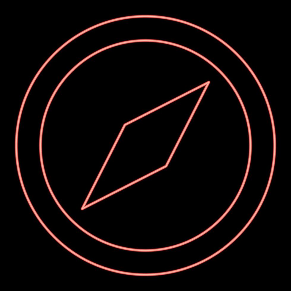 imagem de estilo plano de ilustração vetorial de cor vermelha de bússola neon vetor