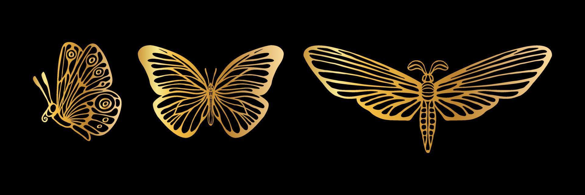 conjunto de borboletas de ouro vetor