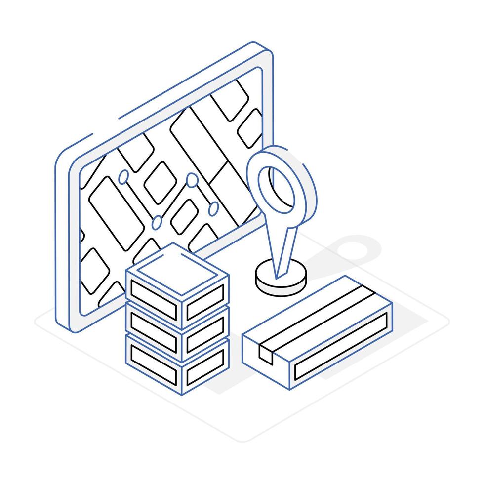 um ícone de localização de loja e design isométrico de compras vetor