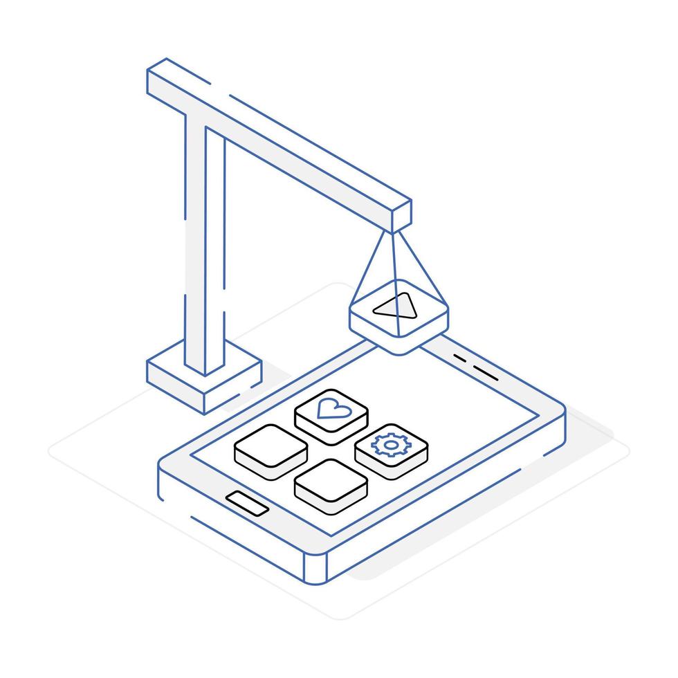 um ícone bem projetado de construção de aplicativos, design isométrico vetor