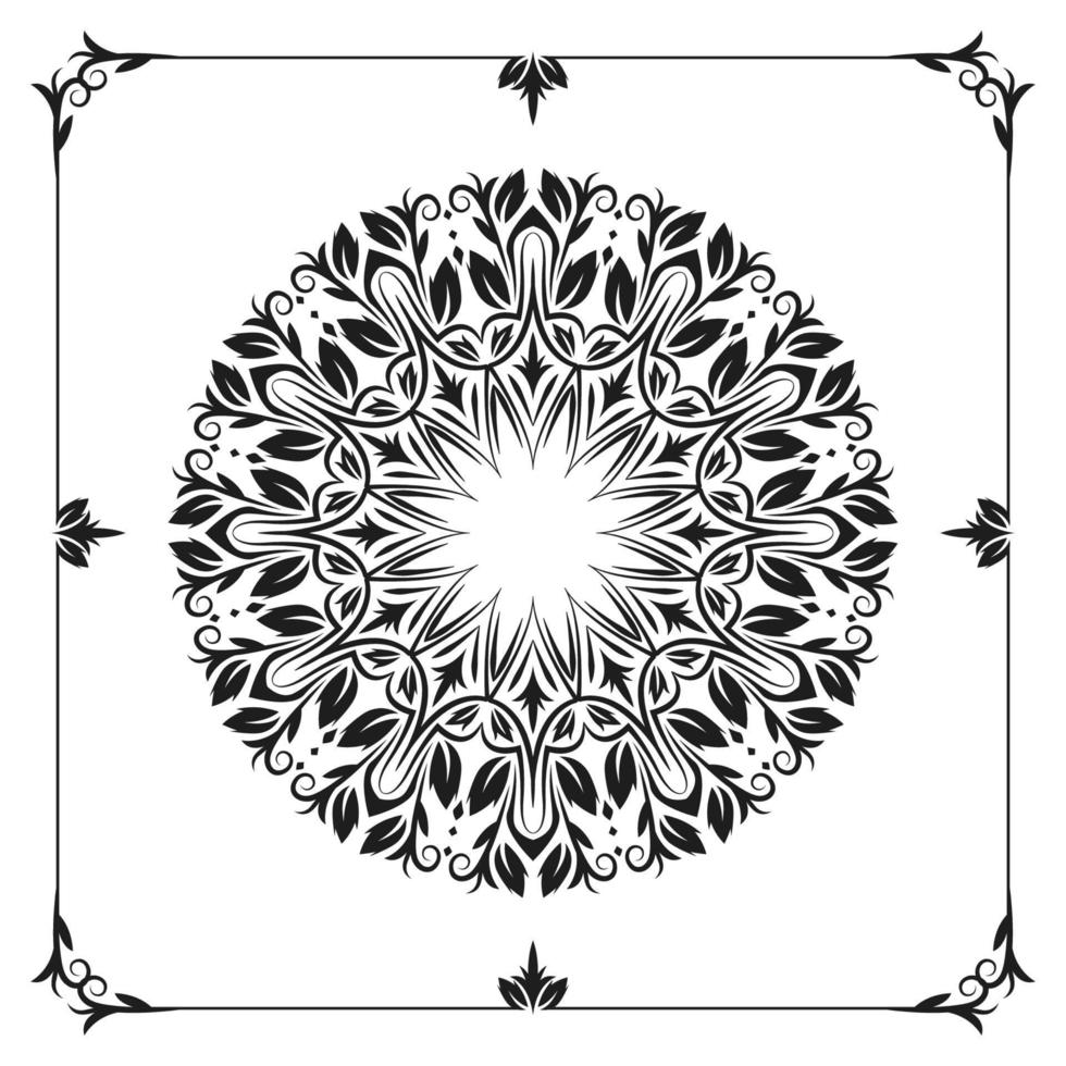 mandala de arte de linha, preto e branco vetor