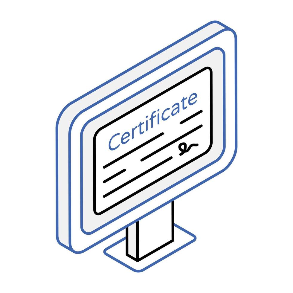 ícone de certificado online em estilo isométrico de contorno vetor