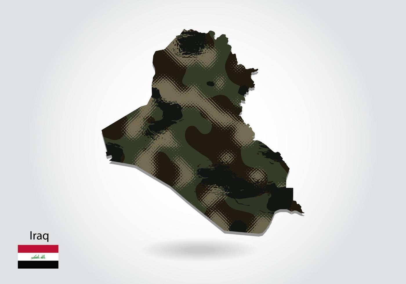 mapa do Iraque com padrão de camuflagem, floresta - textura verde no mapa. vetor