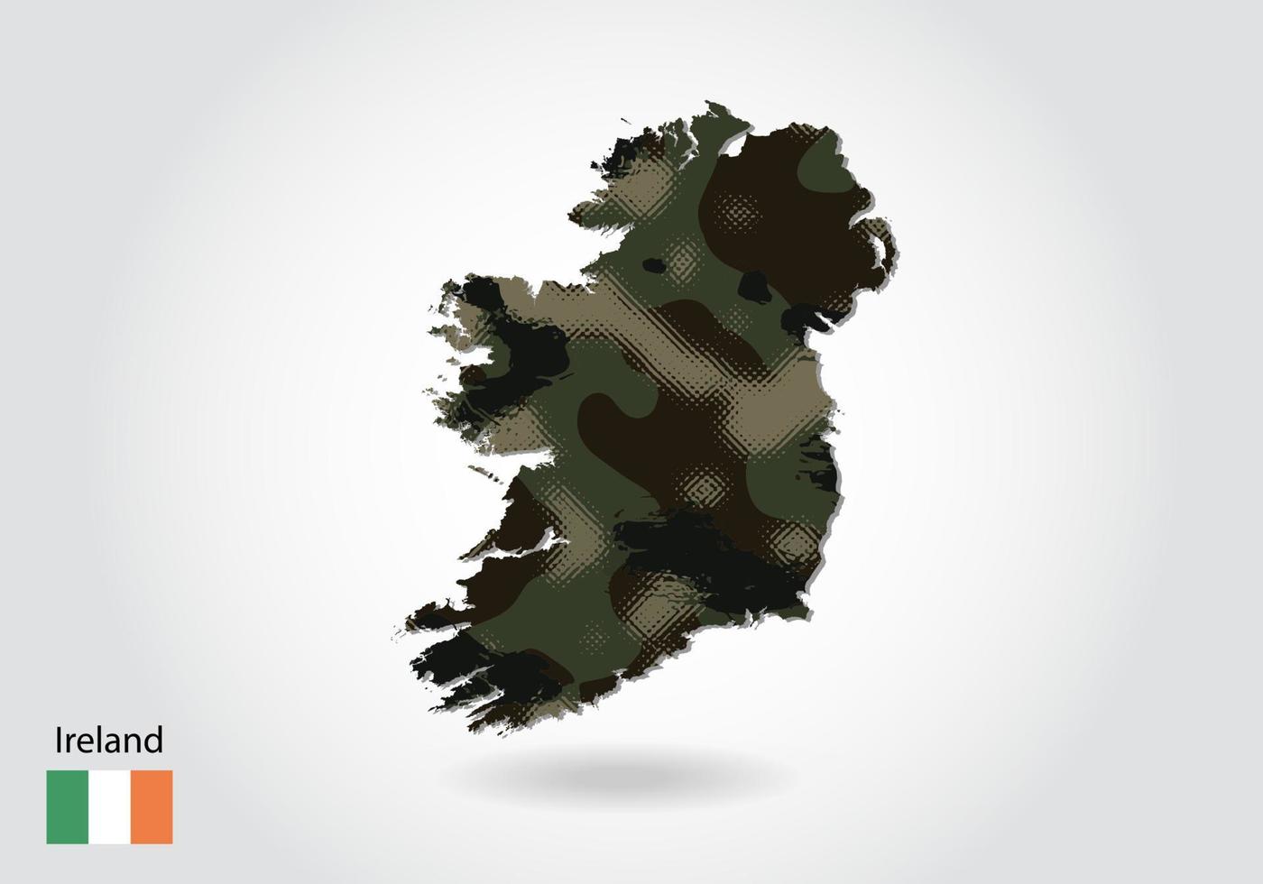 mapa da Irlanda com padrão de camuflagem, floresta - textura verde em m vetor