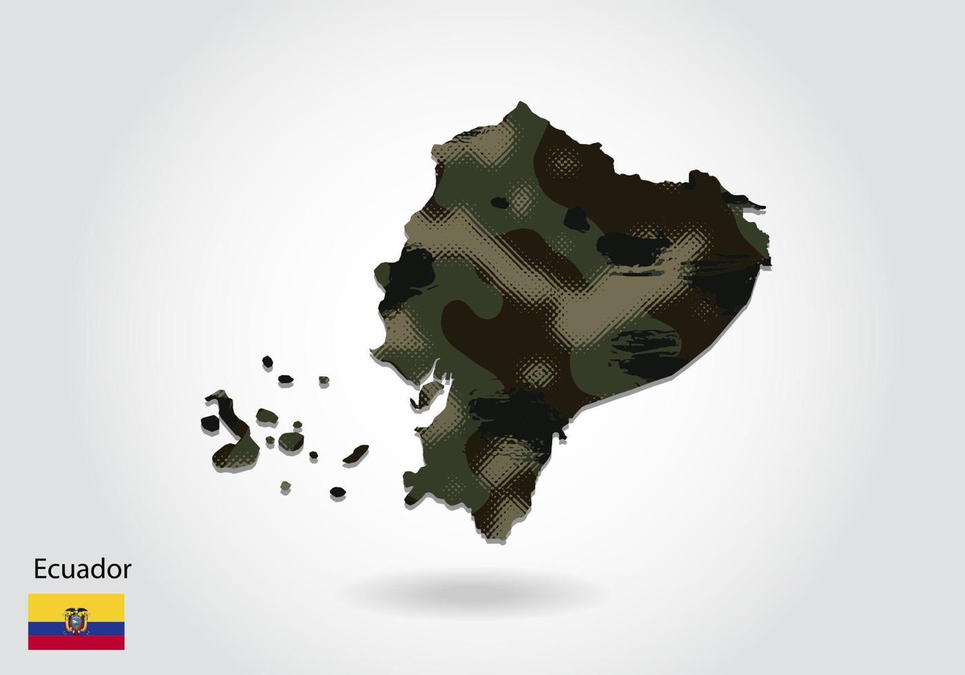 mapa do Equador com padrão de camuflagem, floresta - textura verde no mapa. conceito militar para exército, soldado e guerra. brasão, bandeira. vetor