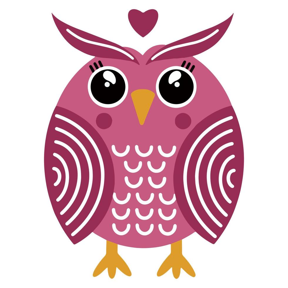 ilustração em vetor coruja bonito dos desenhos animados. coruja romântica rosa. ícone isolado no fundo branco. estilo simples, ilustração vetorial