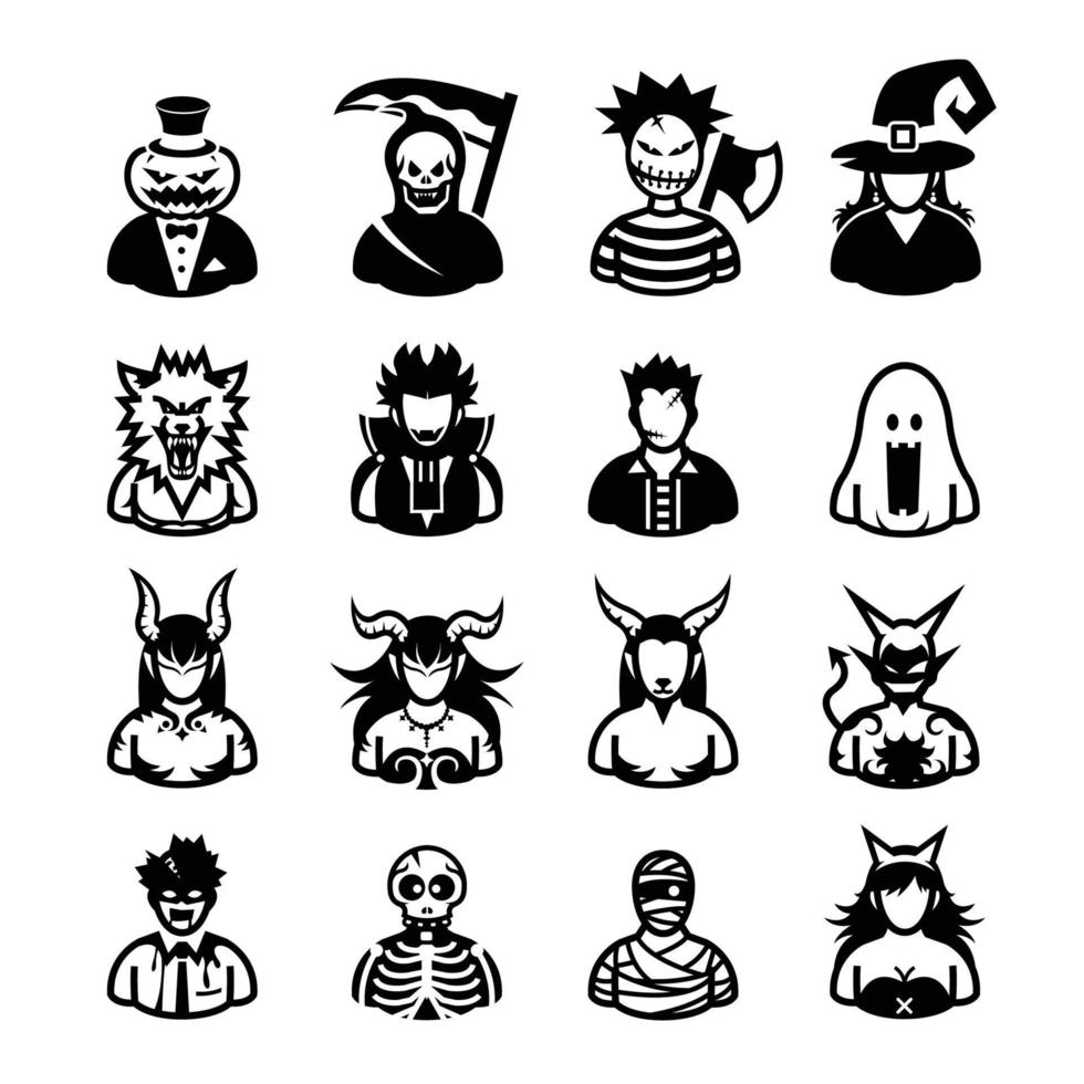ícones de fantasias de halloween com fundo branco vetor