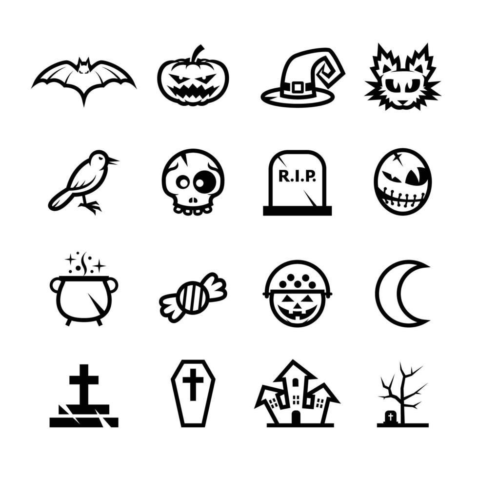 ícones de halloween com fundo branco vetor