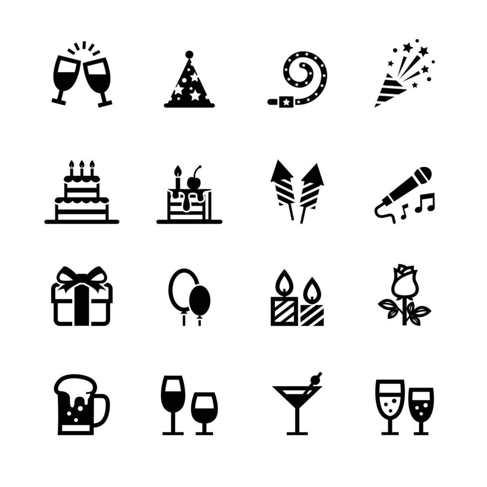 ícones de festa e ícones de celebração com fundo branco vetor
