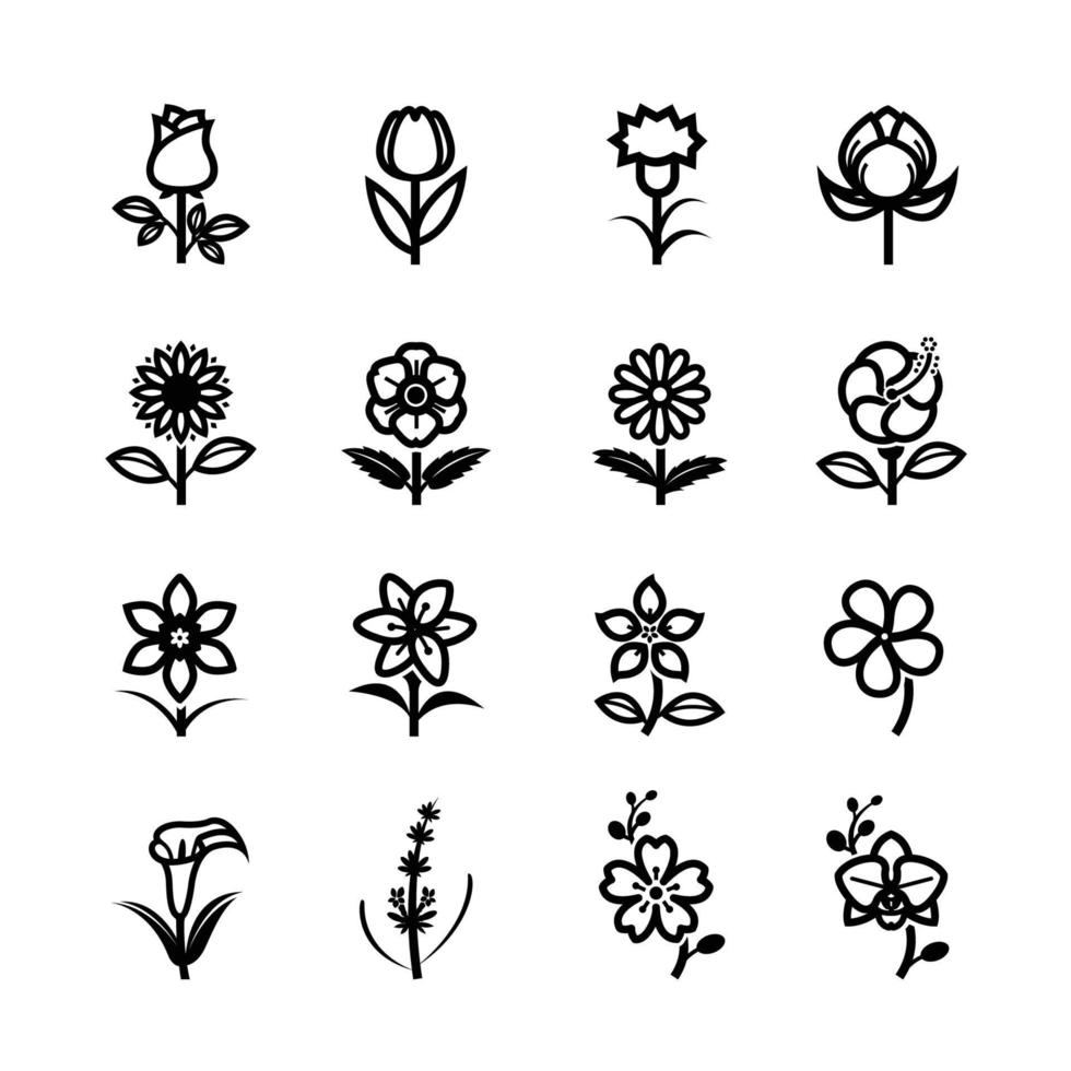ícones de flores para padrão com fundo branco vetor