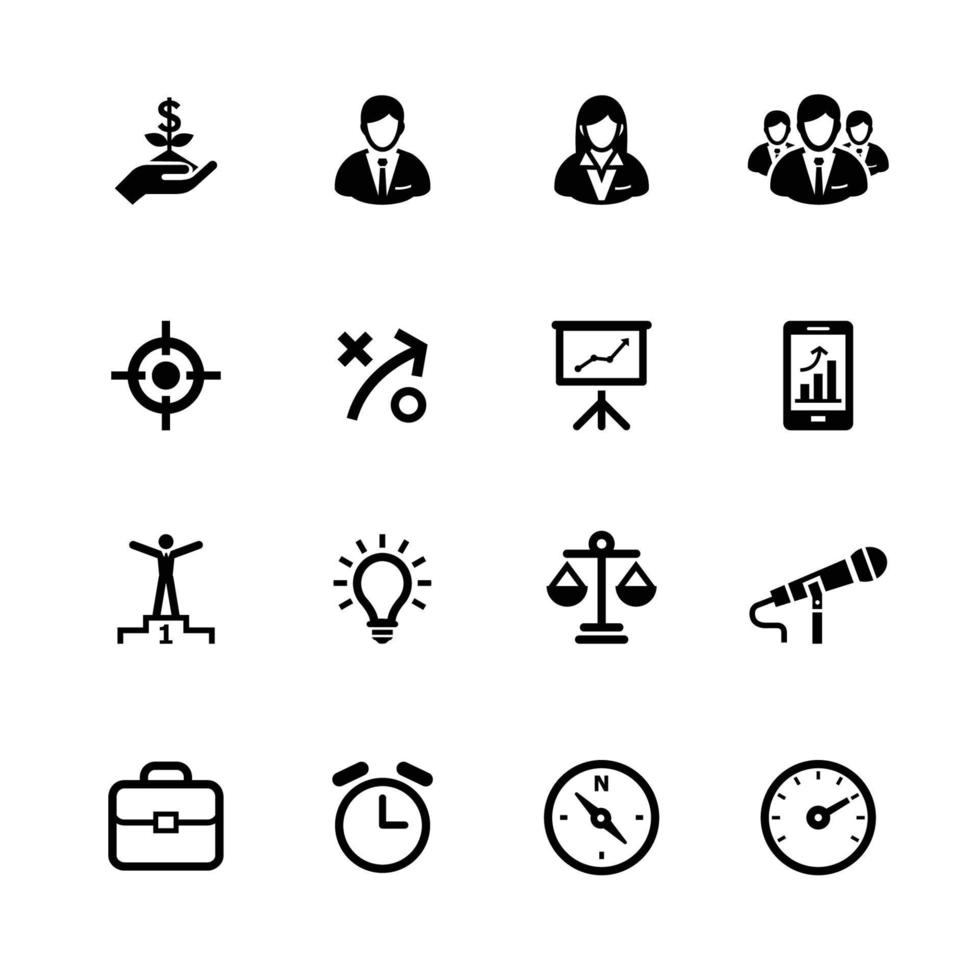 ícones de negócios e ícones de finanças com fundo branco vetor