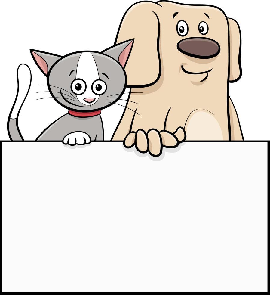 gato e cachorro dos desenhos animados com design gráfico de cartão branco vetor