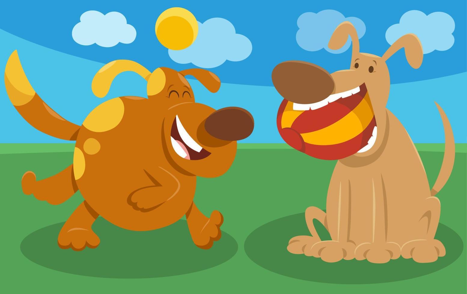 dois cães de desenho animado brincalhão personagens de animais em quadrinhos vetor