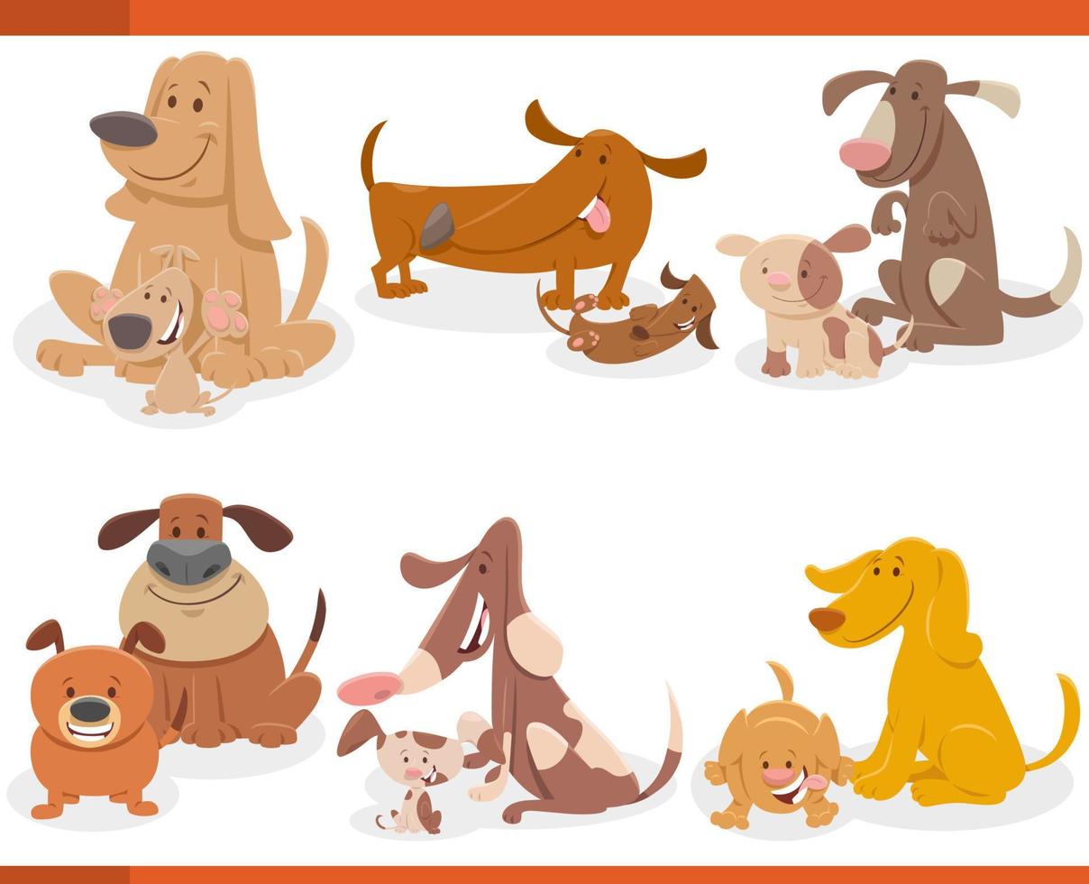 conjunto de personagens de quadrinhos de cachorros e cachorros bonitos dos desenhos animados vetor