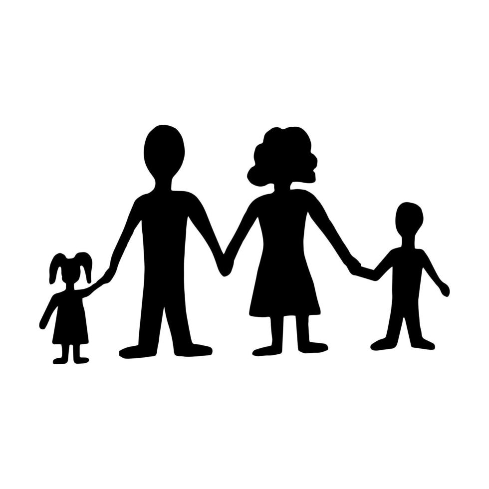 silhueta de família em fundo branco. ilustração desenhada à mão. minimalismo. ícone, adesivo. mãe, pai filho filha vetor