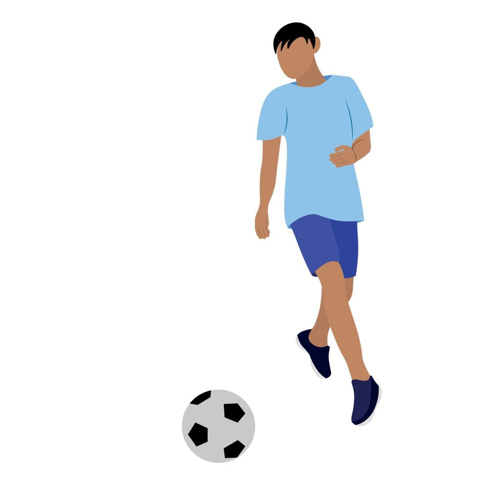 retrato de um cara indiano com uma bola de futebol, vetor, isolado no fundo branco, ilustração sem rosto, um cara joga futebol vetor