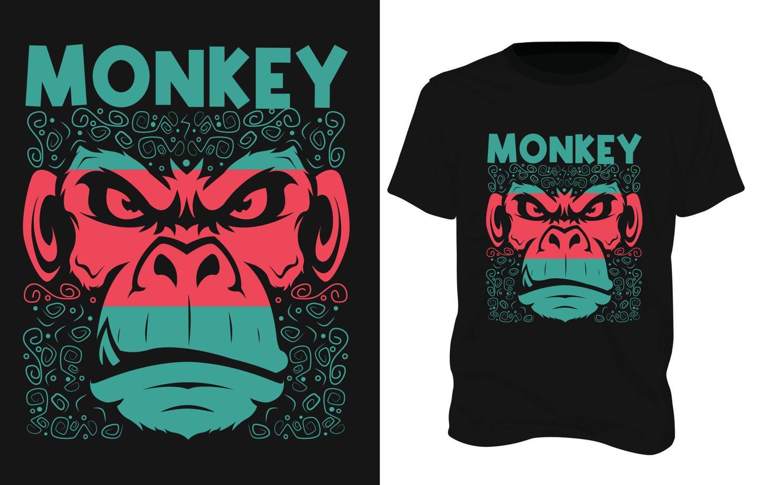 design de t-shirt e vestuário de vetor de macaco. com cabeça de macaco para impressão, camiseta, pôster