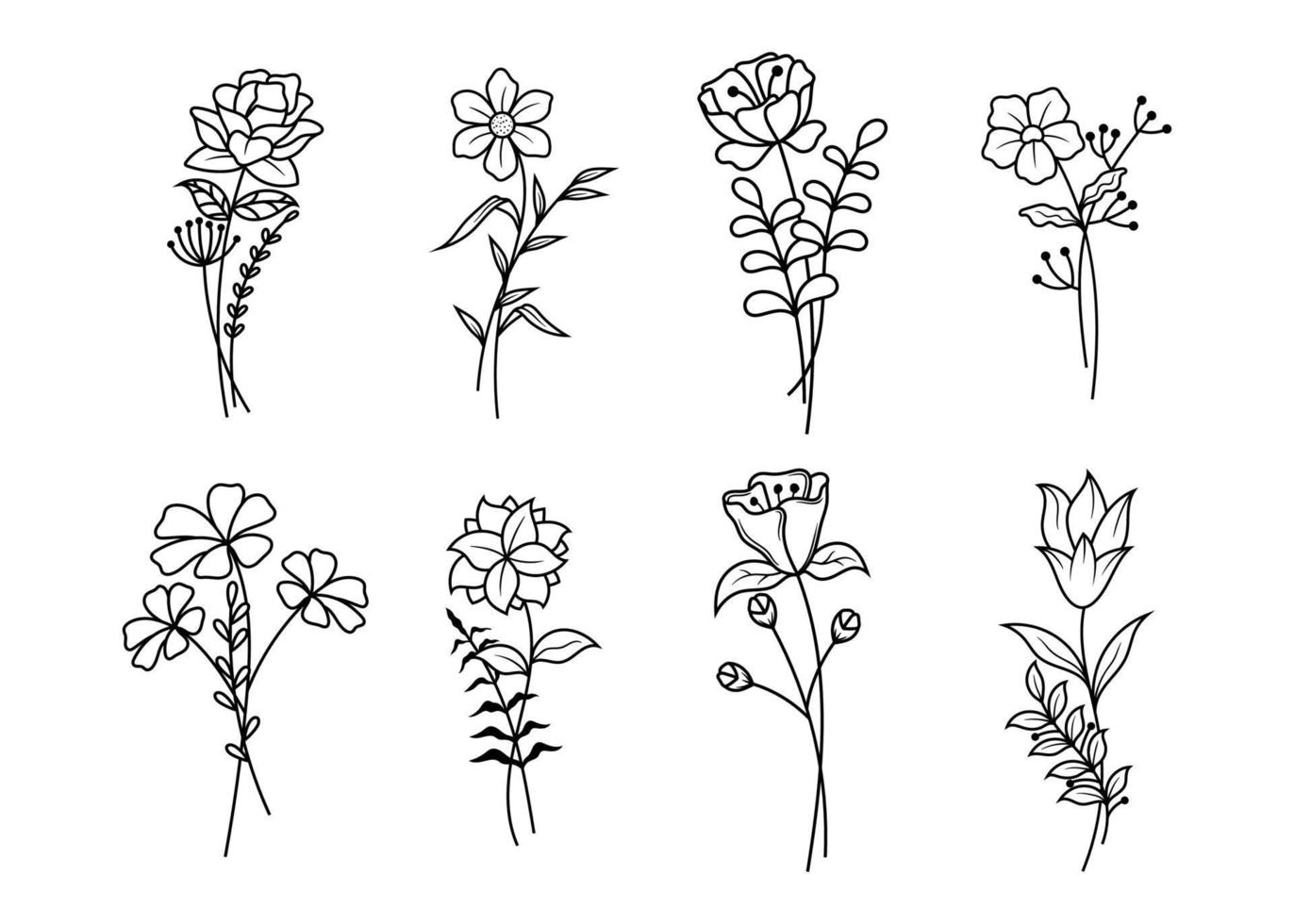 vetor de design de ilustração de arte de linha floral isolado