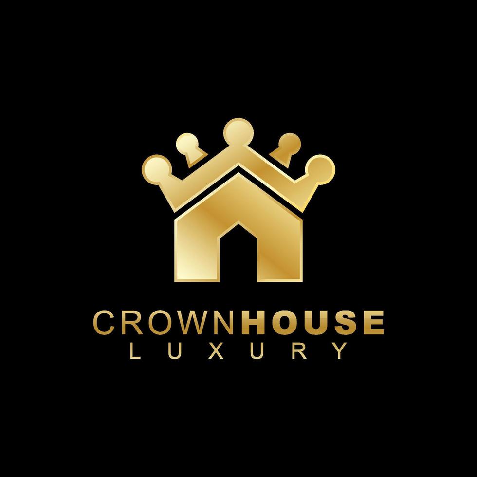 coroa de luxo com conceito de logotipo de casa, logotipo de design de casa dourado vetor