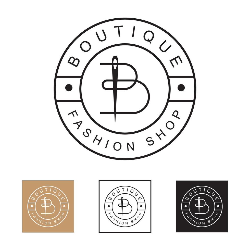 logotipo de loja de moda boutique de arte de linha de luxo e minimalista, letra inicial b com modelo de vetor de conceito de logotipo de agulha