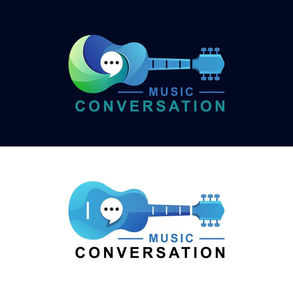 modelo de vetor de duas versões de logotipo de gradiente de conversa de guitarra de música